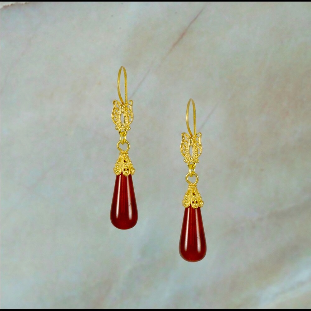 NEW | Red Agate Carnelian | 925 Silver | TGCF | 14K Gold Plated | Earrings